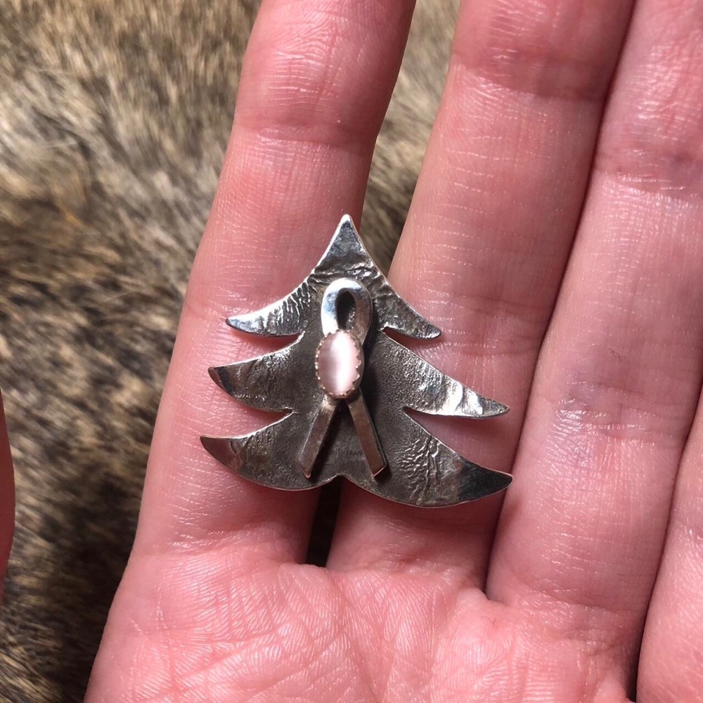 Sterling silver signed breast cancer awareness tree pin